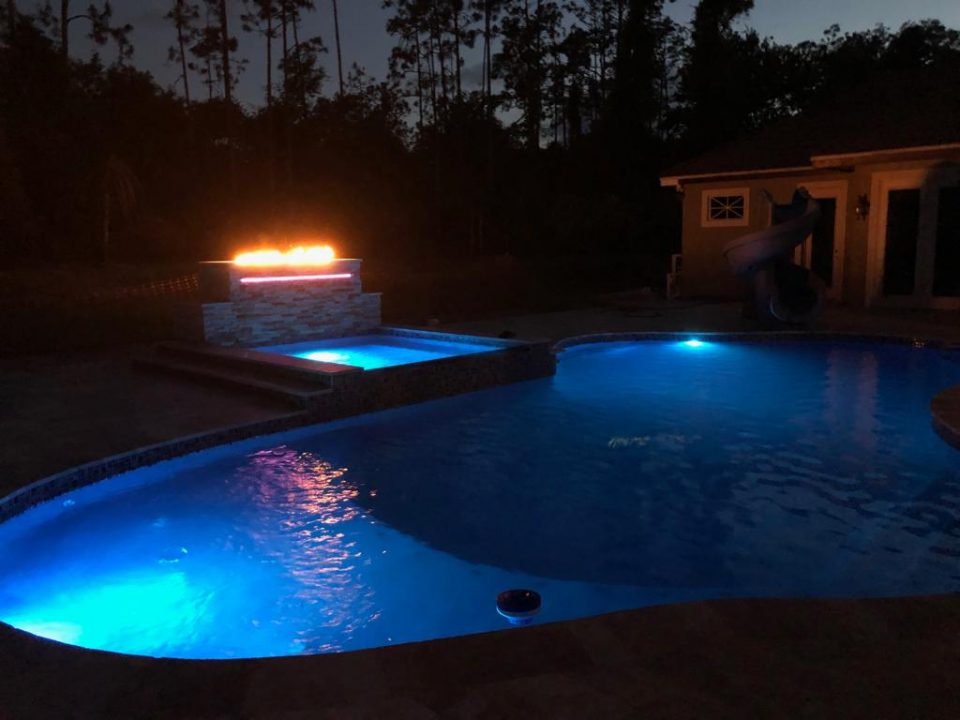 Midnight Blue Quartz Pool Finish at Night Chobee Outfitters
